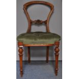 Pair of Victorian bleached rosewood dining chairs, carved balloon backs with rosette carved rails,