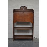 Arts and Crafts style oak slim line bureau bookcase, top with a three quarter gallery,