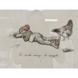 Beley, Sailor and a Nude, watercolour, signed, 30cm x 25cm and four humerous prints after Reson.