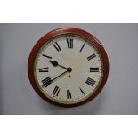 Mahogany cased dial clock, circular face with Roman numerals, repainted, single fusee movement,