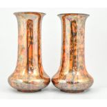Large pair of 'Sylvan Ware' lustre vases, circa 1925, squat bodies with tall tapering necks,