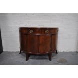 Victorian mahogany demi lune sideboard, Georgian style, top with a moulded edge,