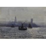 Arthur Cox, Continental harbour scene, watercolour on paper, signed, 24.5cm x 17cm.