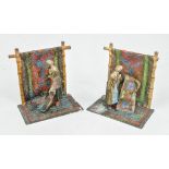 Pair of Bergmann style painted spelter book ends, designed as carpet sellers, height 13cm, (one a.f.