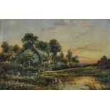 W W Cuffy, Rural scenes with thatched cottage in woodland, a pair, oil on canvas, relined, signed,
