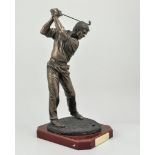 Resin golf trophy, plinth base, height 46cm and another composition golfing model, (2).