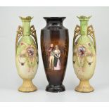 Pair of pottery vases, decorated with flowers, height 26cm, other decorative pottery, (1 box).