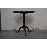 Late Georgian mahogany table, circular tilt top, turned column, tripod legs, diameter 71cm,