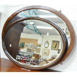 Edwardian mahogany framed wall mirror, frame with boxwood and ebony stringing, oval bevelled plate,