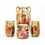 Four Carlton Ware 'Rouge Royale' vases, 'Spider's Web' design, including a tall ovoid form,
