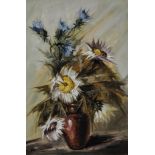 Guido Molinari, still life of flowers in a vase, oil on canvas, signed, 70cm x 50cm.