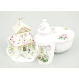 Three Coalport bone china cottages, Clematis Cottage, The Orangery and Enchanted Folley,