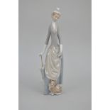 Large Lladro porcelain figure, lady with a parasol, impressed No. 9, height 36cm.