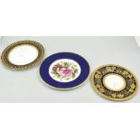 Seven Coalport cabinet plates, decorated with summer flowers, royal blue outlines, diameter 27cm,