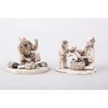 A near pair of Japanese carved ivory Okimonos, Meiji period,