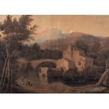 Manner of William Havell Figures by a River apparently inscribed verso "A Scottish Landscape,