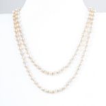 A cultured pearl rope necklace, 6.