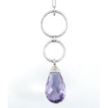 An amethyst and diamond pendant and chain, the multi-faceted amethyst drop, 30mm x 17mm maximum,