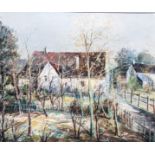 Lucien Delarue Thatched Cottage signed oil on canvas.