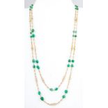 An emerald bead and chain necklace,