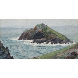 Thomas Cooper Gotch Mounts Island from the Pumps Pentire signed watercolour 10cm x 18.