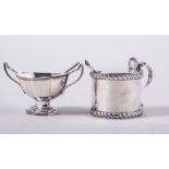 A George III style silver drum shape mustard pot, by Stokes & Island Limited, Chester 1923,