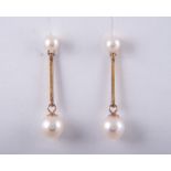 A pair of 9 carat yellow gold cultured pearl dropper earrings,