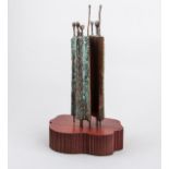 George Pickard Abstract figural group, 1970 patinated iron, on shaped wooden plinth,
