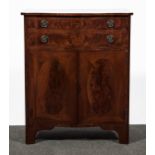 A Hepplewhite style serpentine mahogany chiffonier, lock plate stamped Hobbs & Co London,