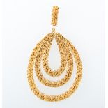 A hallmarked 18 carat yellow gold pendant, three plaited entwined loops graduating in size, 50mm,