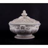 A Victorian Parian ware tureen on stand, registration mark for 1852,