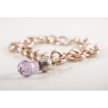 A rose metal hollow curb link bracelet, 12mm wide,