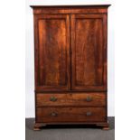 A George III mahogany linen press, cavetto moulded cornice and plain frieze,