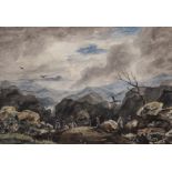 Follower of David Cox Glen Coe bears signature watercolour 15cm x 22cm