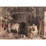 William Henry Hunt The Cow Shed watercolour signed 54 x 75cms.