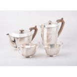 Three piece silver tea set, by GHH SP, Sheffield 1932, canted rectangular form,