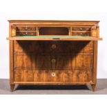 A Continental walnut secretaire chest, probably German late 19th Century with rounded corners,