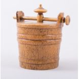 A Russian spalted birch pail shape caviar pot, probably 19th century, pegged handle, 13cm.