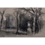 Henry Bright A View of Shrublands Park near Ipswich charcoal drawing with body colour on buff