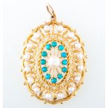 A turquoise and cultured pearl pendant,