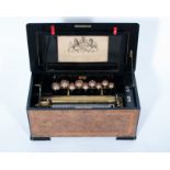 A Swiss walnut cased musical box, 32cm drum playing eight airs on nine bells, No.