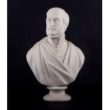 A Victorian Parian bust of Lord George Bentinck, after Count D'Orsay, Copeland, circular socle,