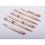 Three pairs of gold filled Eversharp pencils, one pair having plain polished circular barrels,