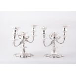 A pair of three light silver table candelabra, by Viner's Limited, Sheffield 1959-69, squat form,
