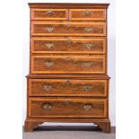 A George II style walnut and oak chest on chest, adapted, moulded cornice,