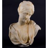 A marble bust of Venus, probably Italian, head turned left and with her hair up, damaged 25cm.