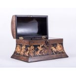 A Victorian rosewood and Tunbridge ware casket shape tea caddy,