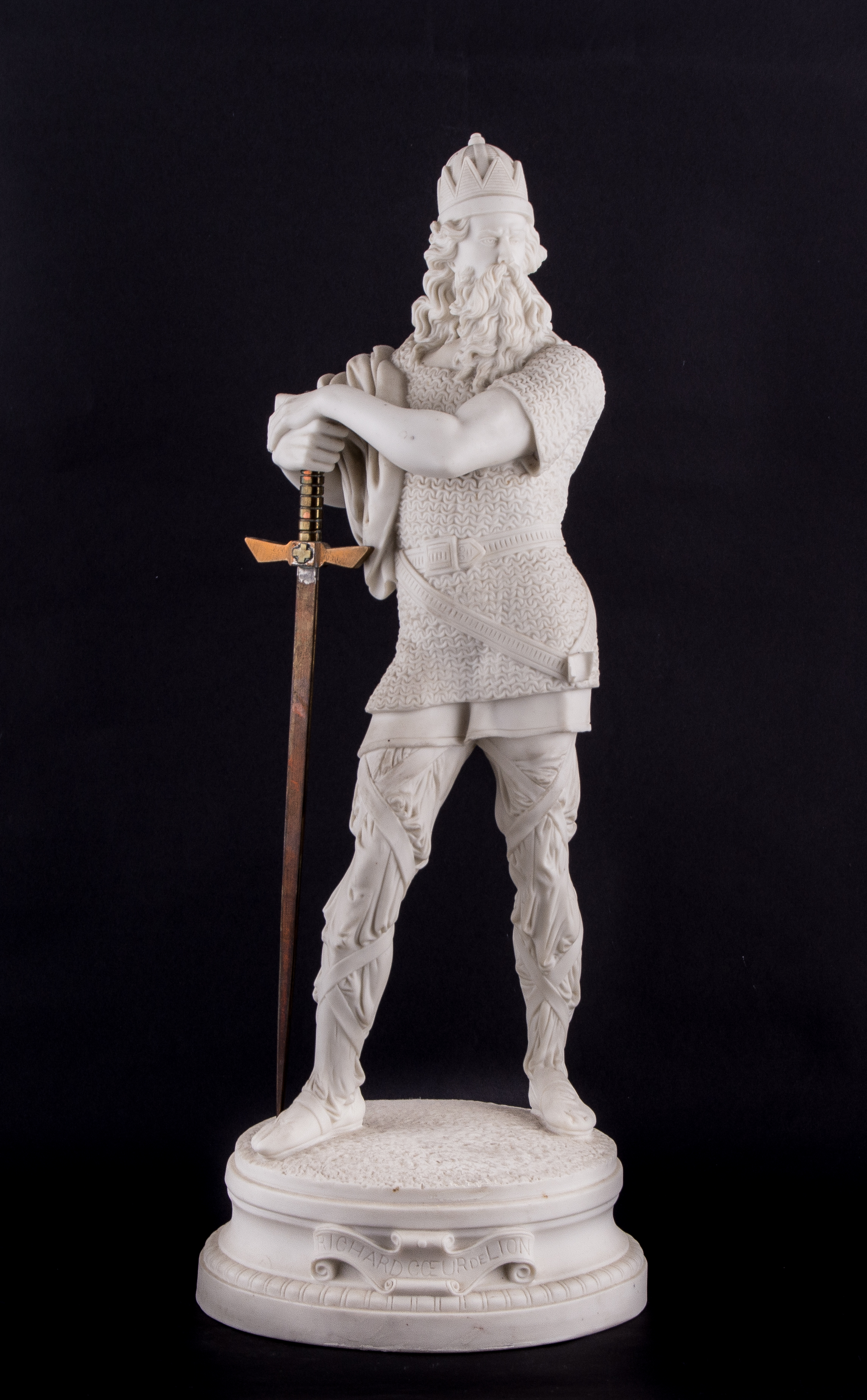 A Victorian Parian figure Richard Coeur de Lion, with a replaced bronze sword,