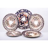 Three Royal Crown Derby bone china dessert plates, 1911, 1912 and 1914, Old Imari pattern No.