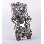 A Victorian electrotype door plate, modelled with stags head and hounds,